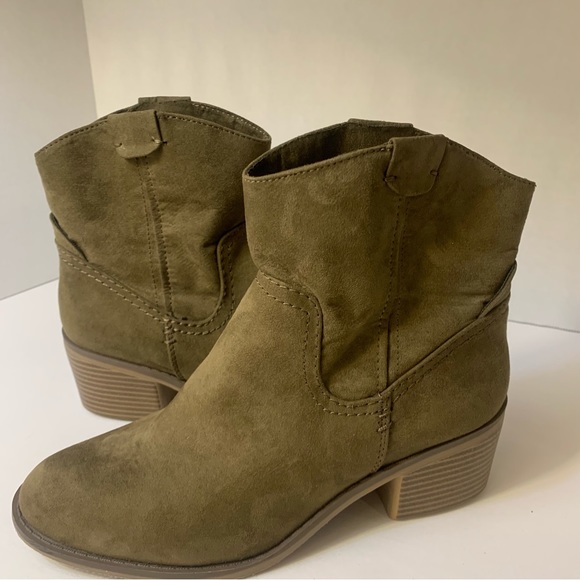 Merona Western Ankle High Wood Stacked Western Cowgirl Heeled Booties Size 7.5 - Picture 2 of 10